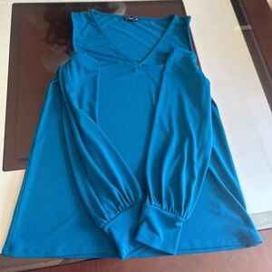 Express Teal Long Sleeve peak a boo shoulder top V-Neck Top.